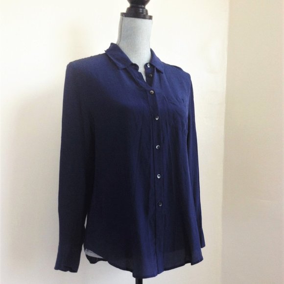 Madewell Alexa Chung Silk Boy Shirt Blouse Navy M - Picture 3 of 8